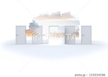 Abstract screen in room showing cloudy sky 135034596