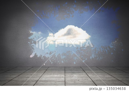 Splash on wall revealing cloud in sky Splash on wall revealing cloud in sky 135034638