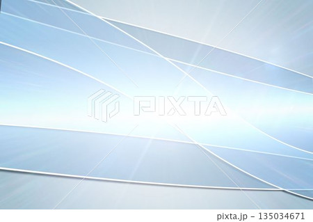Abstract vector design is featuring central light burst and curved white lines over blue gradient 135034671