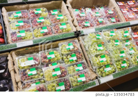Boxes of fruits in supermarket 135034783