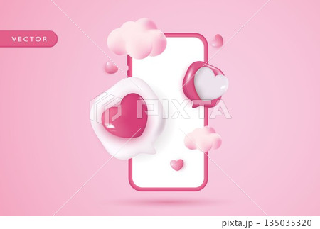 Pink podium display background products for valentine day in love platform. stand to show cosmetic with craft style. symbols of love for happy. vector design. 135035320