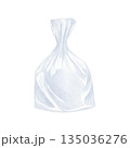 Transparent plastic food bag. Watercolor illustration of a package. Hand drawn vintage sketch on white isolated background. Water color painting art image. A small pouch for cookies or candies 135036276