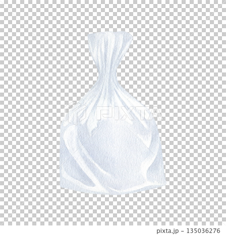 Transparent plastic food bag. Watercolor illustration of a package. Hand drawn vintage sketch on white isolated background. Water color painting art image. A small pouch for cookies or candies Transparent plastic food bag. Watercolor illustration of a package. Hand drawn vintage sketch on white isolated background. Water color painting art image. A small pouch for cookies or candies 135036276
