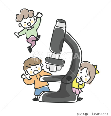 子供と顕微鏡のイラスト 135036363