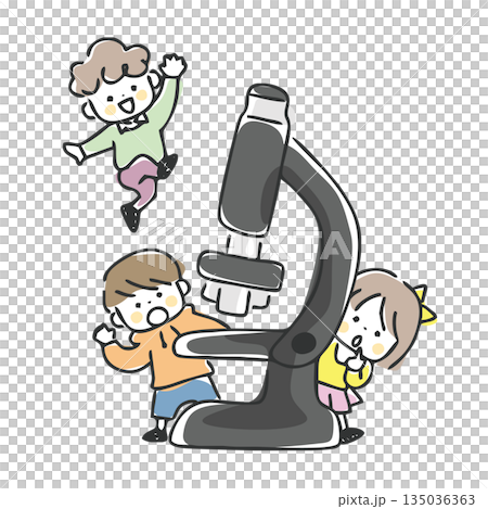 子供と顕微鏡のイラスト 135036363
