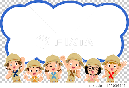 空白對話框和身穿探險家製服的兒童上半身像 135036441