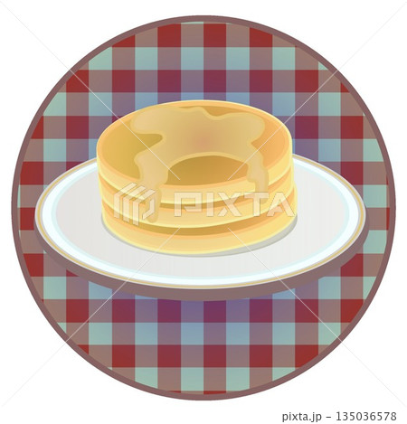 円形背景のついたパンケーキのイラスト 135036578