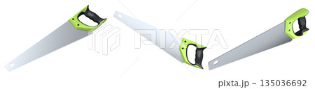 Set of hand saws with ergonomic handles, displayed on white background with clipping path, Construction tool concept Set of hand saws with ergonomic handles, displayed on white background with clipping path, Construction tool concept 135036692