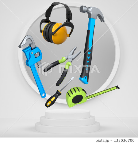 Abstract scene or podium for product showcase on monochrome background. Abstract scene or podium for product showcase on monochrome background. 135036700