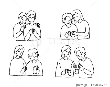 喪服を着た女性、グリーフケア、悲しみ、線画 135036742