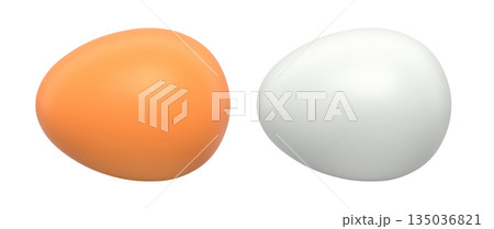 Brown and white eggs placed side by side isolated on white transparent background. Brown and white eggs placed side by side isolated on white transparent background. 135036821
