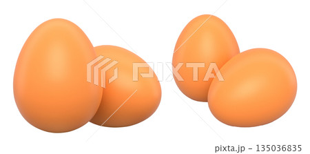 Brown eggs placed side by side isolated on white transparent background. 135036835