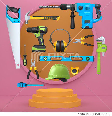 Abstract scene or podium for product showcase on monochrome background. 135036845