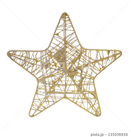 Christmas golden star web texture, suitable as decoration, Christmas tree ornament. 135036938