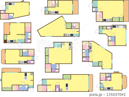 色々なワンルームの間取り図のイメージセット 135037041