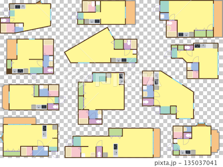 一組不同風格的單間平面圖 一組不同風格的單間平面圖 135037041
