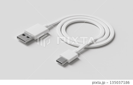 USB Type A to USB Type C Charging and Data Cable. 3D Rendering. 135037186