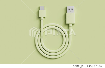 USB Type A to USB Type C Charging and Data Cable. 3D Rendering. 135037187