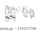節分の豆まきで逃げる赤鬼と子どもたち 135037798