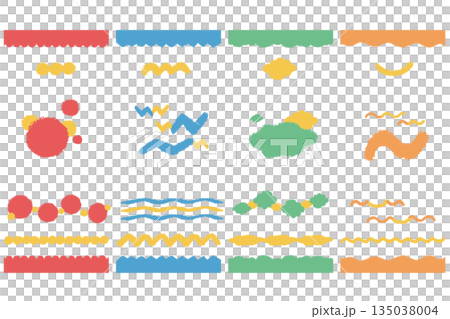 色彩鮮豔的蠟筆風格抽象頁首和頁尾套裝 | 幼兒網站素材 135038004