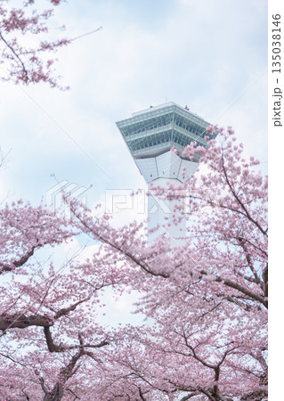 Beautiful Sakura Cherry Blossom in Spring season. Goryokaku Tower park in Hakodate city, Hokkaido prefecture, Japan. famous Landmark, Japan Travel and Vacation destination 135038146