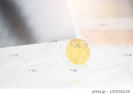 Modern way of exchange. Bitcoin is convenient payment in global economy market. Virtual digital currency and financial investment trade concept. Abstract cryptocurrency with gold bitcoin background. Modern way of exchange. Bitcoin is convenient payment in global economy market. Virtual digital currency and financial investment trade concept. Abstract cryptocurrency with gold bitcoin background. 135038239