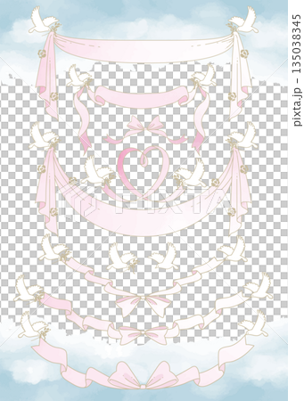 優雅的相框和裝飾套裝,配有絲帶和鴿子 優雅的相框和裝飾套裝,配有絲帶和鴿子 135038345