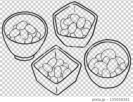 シンプルなイラスト 線画 煮豆が入った小鉢 シンプルなイラスト 線画 煮豆が入った小鉢 135038381