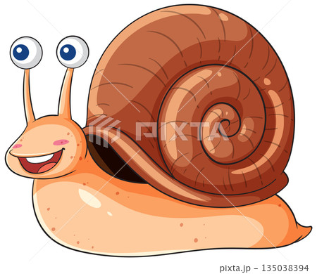 Smiling Cartoon Snail with Spiral Shell Illustration Smiling Cartoon Snail with Spiral Shell Illustration 135038394