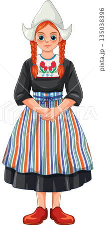 Dutch Girl in Traditional Folk Costume with Braids Dutch Girl in Traditional Folk Costume with Braids 135038396