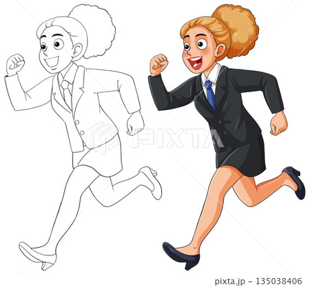 Businesswoman Running in Suit Cartoon Vector Illustration 135038406