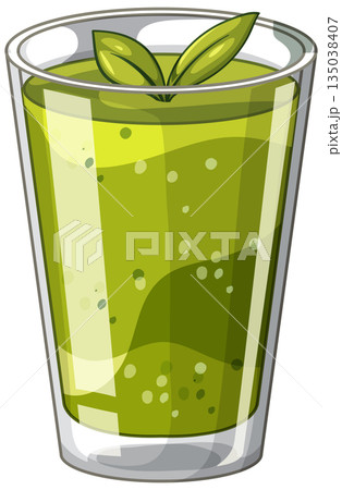 Green Smoothie in Glass with Mint Leaves Vector Illustration Green Smoothie in Glass with Mint Leaves Vector Illustration 135038407