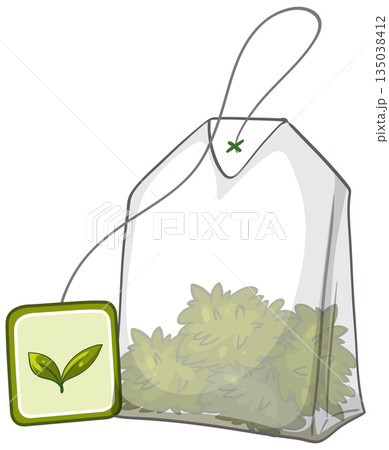 Vector Illustration of a Green Tea Bag with Label 135038412