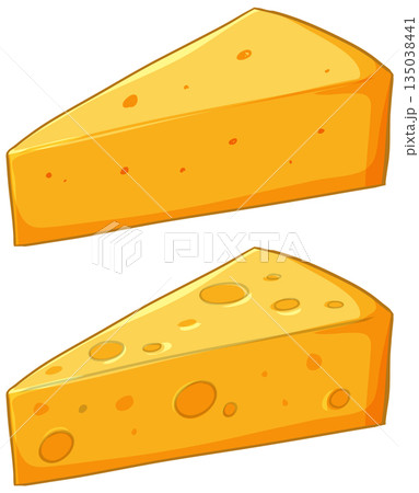 Two Slices of Yellow Swiss Cheese Vector Illustration on White Background 135038441