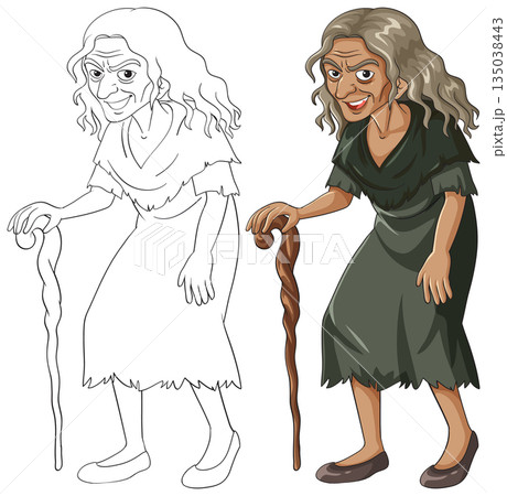 Old Woman with Cane Cartoon Vector Illustration Old Woman with Cane Cartoon Vector Illustration 135038443