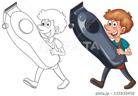 Cartoon Barber Carrying Oversized Hair Clipper Illustration 135038456