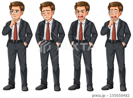 Businessman Expressing Different Emotions in Formal Suit Illustration Businessman Expressing Different Emotions in Formal Suit Illustration 135038482