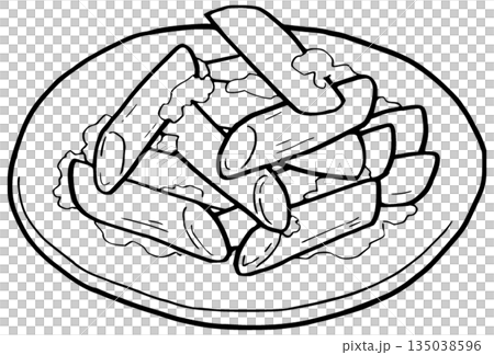 Simple illustration line drawing penne pasta Simple illustration line drawing penne pasta 135038596
