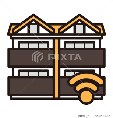 シンプルなアパートのアイコン+wifi シンプルなアパートのアイコン+wifi 135038782