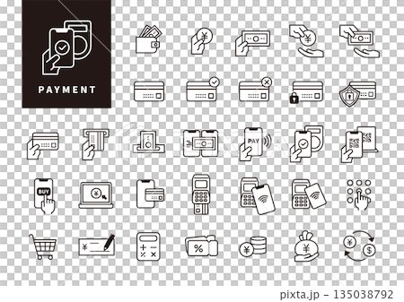 可用於無現金支付和支付管理的單色商務圖示集 可用於無現金支付和支付管理的單色商務圖示集 135038792