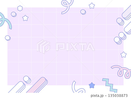 ラベンダー色の方眼グリッド背景とレトロ装飾フレーム素材|A4 高画質 ラベンダー色の方眼グリッド背景とレトロ装飾フレーム素材|A4 高画質 135038873