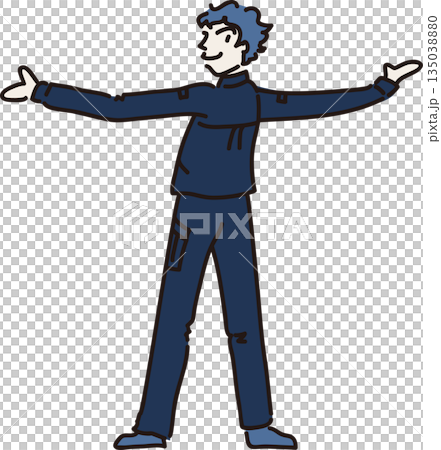 圖:一名身穿藏藍色制服的男性工人背對著鏡頭,雙臂伸展。 圖:一名身穿藏藍色制服的男性工人背對著鏡頭,雙臂伸展。 135038880