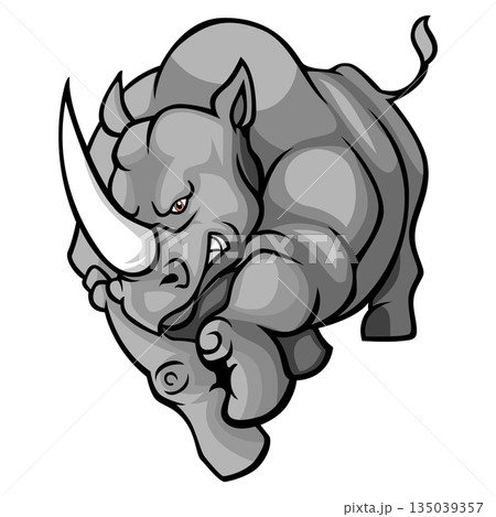 Charging Rhinoceros Cartoon Illustration 135039357