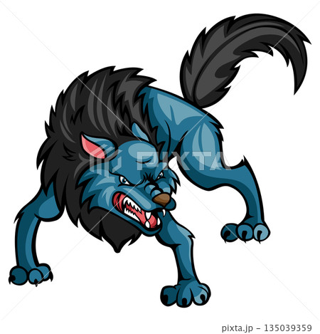 Aggressive Wolf Cartoon Mascot Illustration Isolated On White Background 135039359