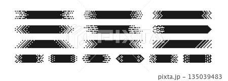 Pixel rectangle header. Pixel gradient title set. Horizontal stripe geometric mosaic banner. Abstract game digital pattern. Web title shape. Vector illustration isolated on white background Pixel rectangle header. Pixel gradient title set. Horizontal stripe geometric mosaic banner. Abstract game digital pattern. Web title shape. Vector illustration isolated on white background 135039483