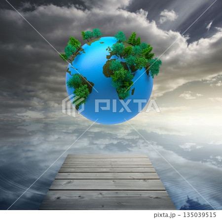Digitally generated earth floating in air 135039515