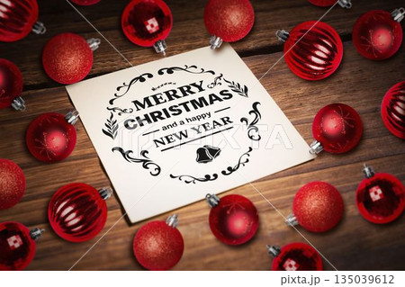 Christmas card with baubles Christmas card with baubles 135039612