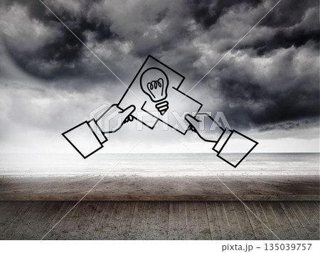 Light bulb graphic over stormy background Light bulb graphic over stormy background 135039757