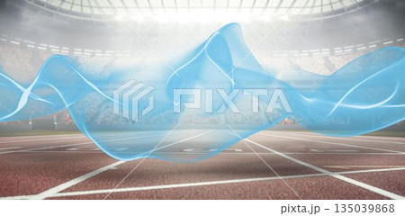 Blue trails over running track Blue trails over running track 135039868