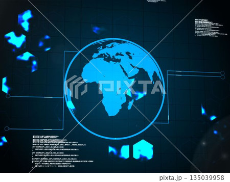Glowing blue planet on black background 135039958